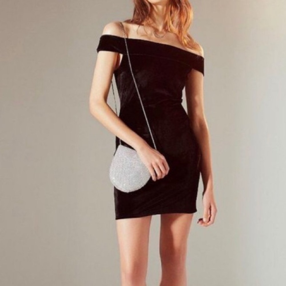 Urban Outfitters Black Velvet Off Shoulder Dress